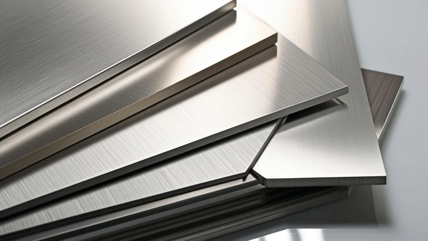 Stack of brushed alloy sheets showing their cut edges